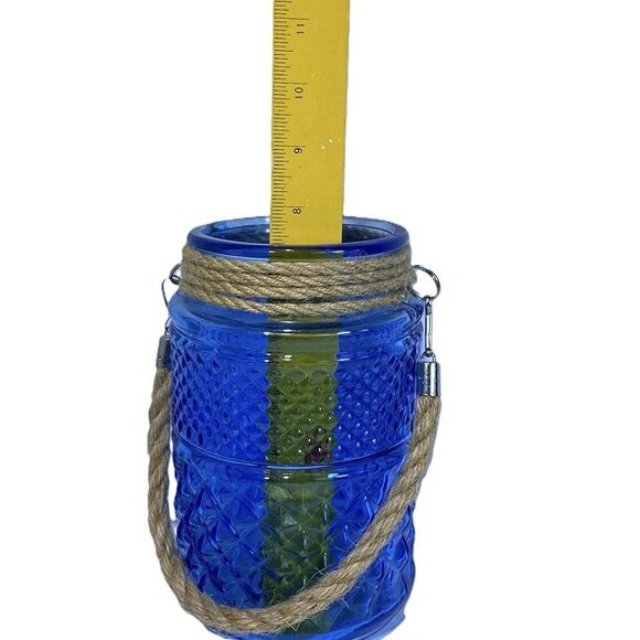 Pier one Glass Lantern Candle Holder Jar w/ Rope Handle Coastal Farmhouse - Picture 5 of 5